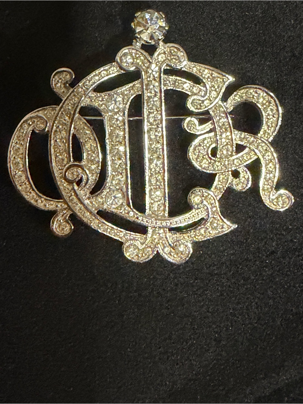 Dior Monogram Brooch – Silver Crystal Accent